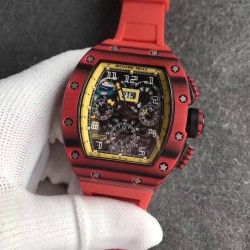 Replica Richard Mille RM011 Red QTPT Flyback Chronograph KV Red Forged Carbon Yellow Skeleton Dial Swiss 7750