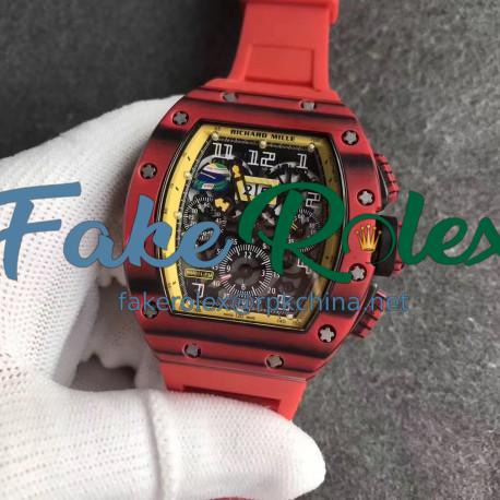 Replica Richard Mille RM011 Red QTPT Flyback Chronograph KV Red Forged Carbon Yellow Skeleton Dial Swiss 7750