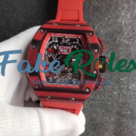 Replica Richard Mille RM011 Red QTPT Flyback Chronograph KV Red Forged Carbon Red Skeleton Dial Swiss 7750