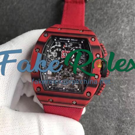 Replica Richard Mille RM011 Red QTPT Flyback Chronograph KV Red Forged Carbon Black Skeleton Dial Swiss 7750