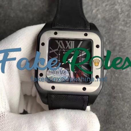 Replica Cartier Santos 100 XL WSSA0006 V6 PVD & Stainless Steel Black Dial Swiss 2824-2