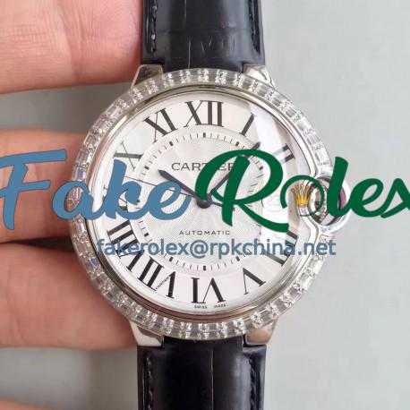 Replica Cartier Ballon Bleu 42MM WE900951 V6 Stainless Steel & Diamonds White Dial Swiss 2824-2