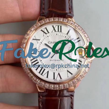 Replica Cartier Ballon Bleu 42MM W6900651 V6 Rose Gold & Diamonds White Dial Swiss 2824-2