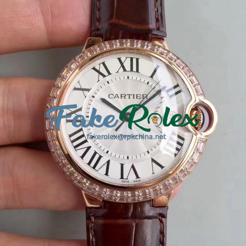 Replica Cartier Ballon Bleu 42MM W6900651 V6 Rose Gold & Diamonds White Dial Swiss 2824-2