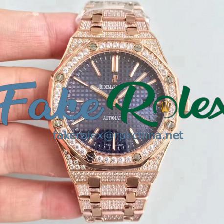 Replica Audemars Piguet Royal Oak 15400 N Rose Gold & Diamond Blue Dial Swiss 3120