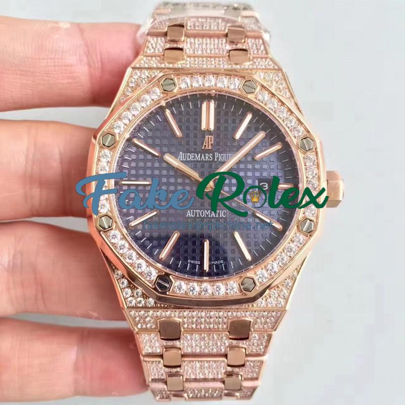 Replica Audemars Piguet Royal Oak 15400 N Rose Gold & Diamond Blue Dial Swiss 3120