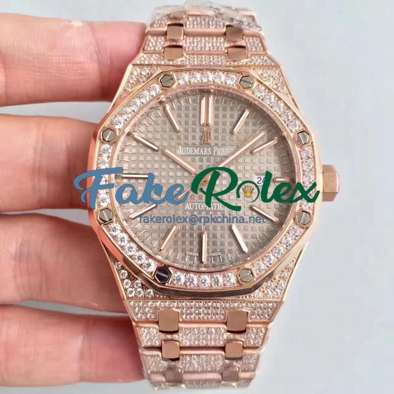 Replica Audemars Piguet Royal Oak 15400 N Rose Gold & Diamond Grey Dial Swiss 3120