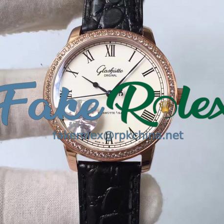 Replica Glashutte Original Senator Excellence V4 1-39-52-01-01-04 GF Rose Gold & Diamonds White Dial Swiss Caliber 39-52