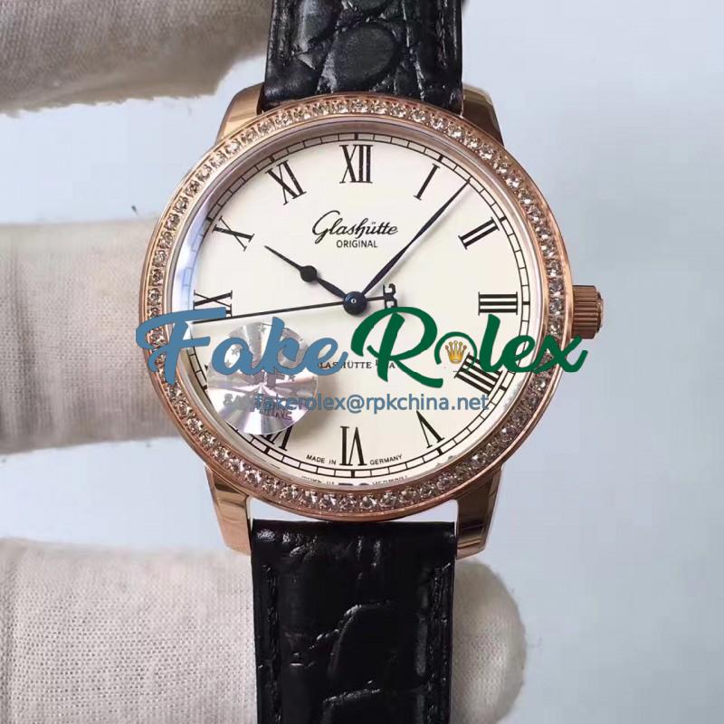 Replica Glashutte Original Senator Excellence V4 1-39-52-01-01-04 GF Rose Gold & Diamonds White Dial Swiss Caliber 39-52