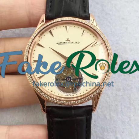 Replica Jaeger-LeCoultre Master Ultra Thin Tourbillon 1322410 JF Rose Gold & Diamonds Beige Dial Swiss Tourbillon