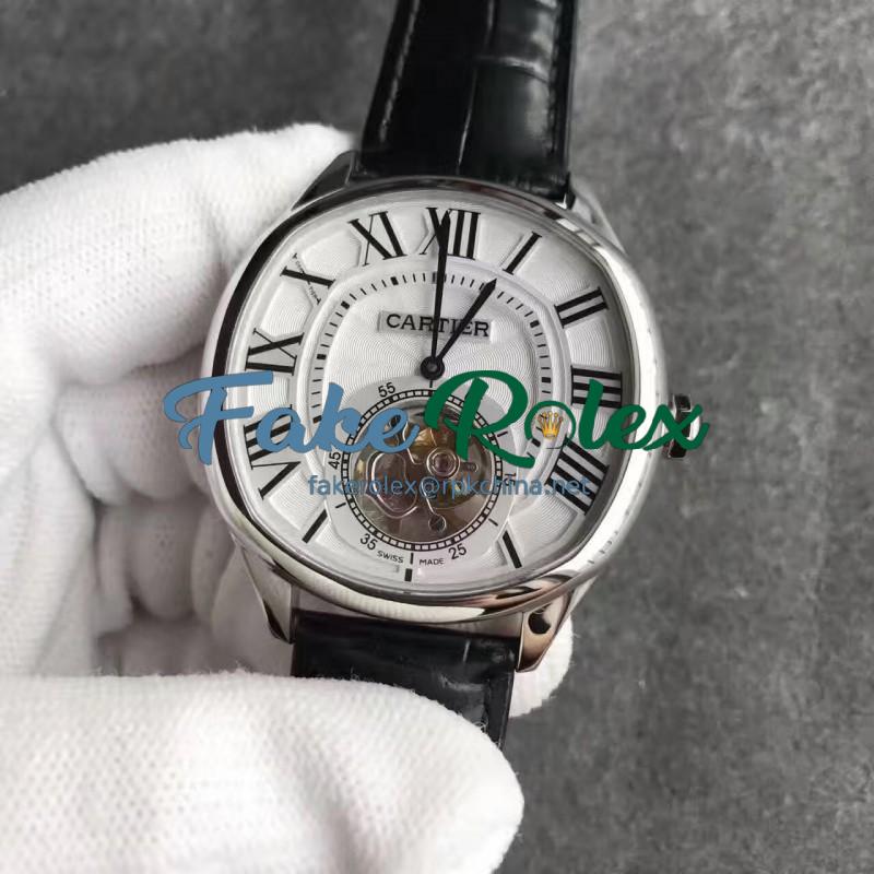 Replica Drive de Cartier Tourbillon W4100013 TF Stainless Steel White Dial Swiss 9452MC