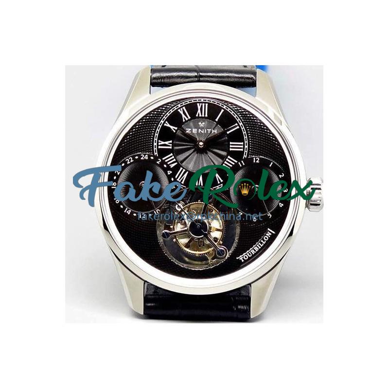 Replica Zenith EP Calender Tourbillon SS/LE Black Swiss Tourbillon