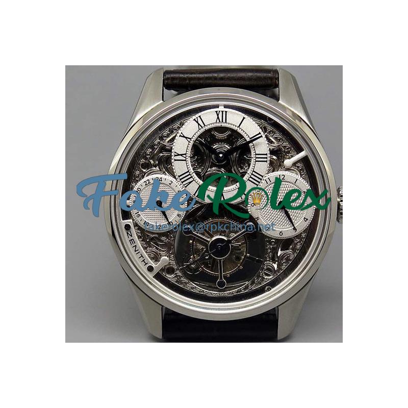 Replica Zenith EP Calender Skeleton Tourbillon SS/LE Black Swiss Tourbillon