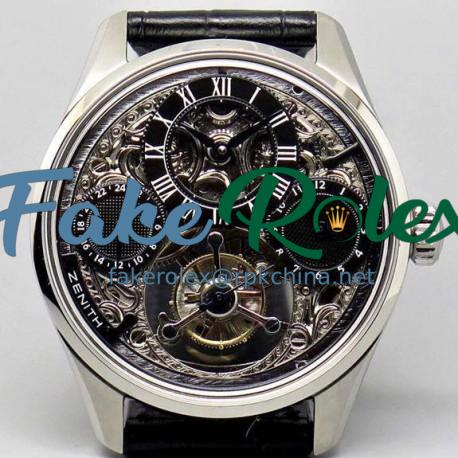 Replica Zenith EP Calender Skeleton SWISS Tourbillon SS/LE Black Swiss Tourbillon