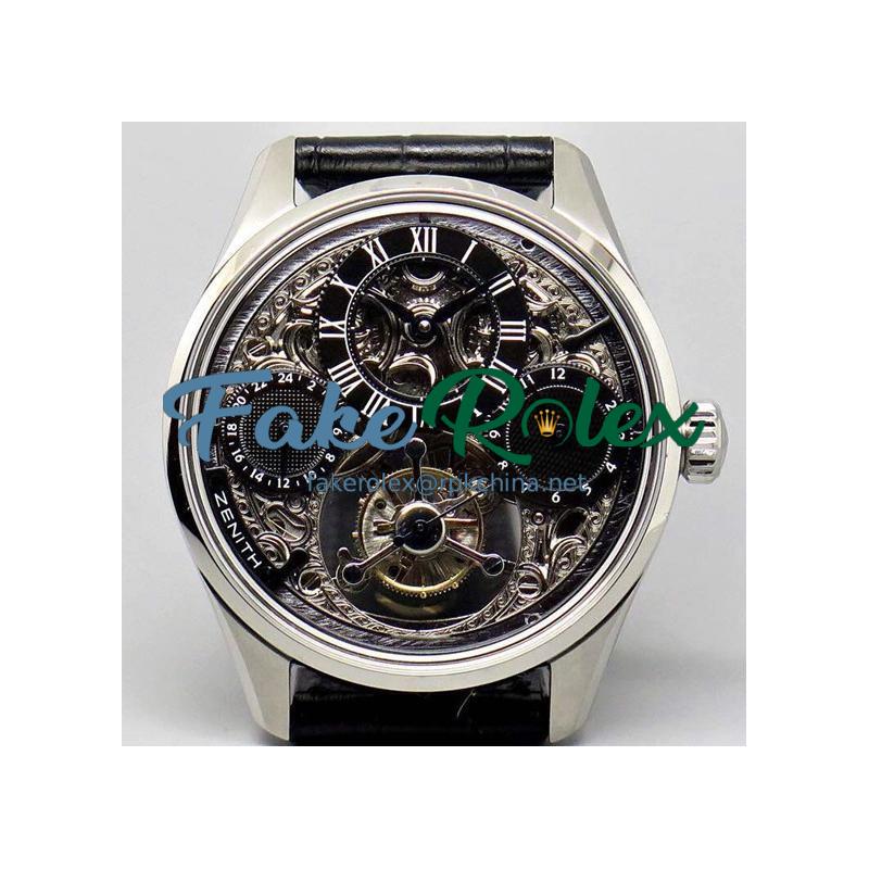 Replica Zenith EP Calender Skeleton SWISS Tourbillon SS/LE Black Swiss Tourbillon