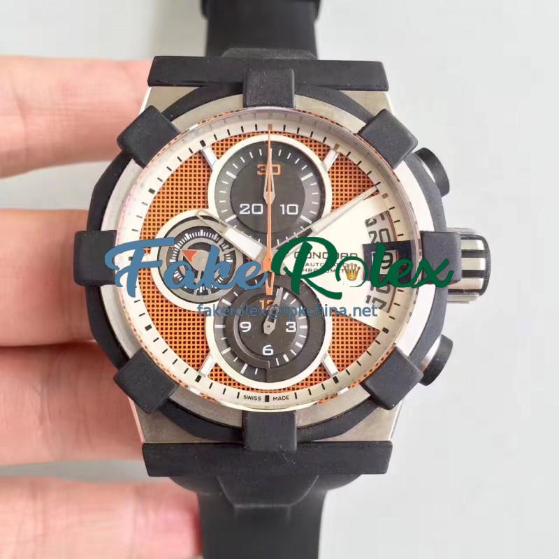 Replica Concord C1 Chronograph 0320007 N Stainless Steel & Black Rubber Orange Dial Swiss 7750