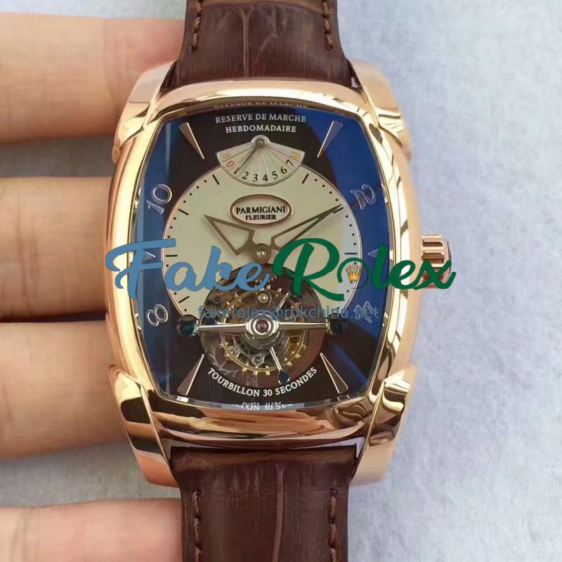 Replica Parmigiani Fleurier Kalpa Grande Tourbillon BM Rose Gold Brown & White Dial Swiss Tourbillon