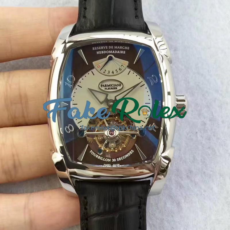 Replica Parmigiani Fleurier Kalpa Grande Tourbillon BM Stainless Steel Brown & White Dial Swiss Tourbillon