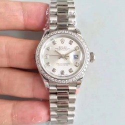 Replica Rolex Lady Datejust 28 279136RBR 28MM N Stainless Steel & Diamonds Silver Dial Swiss 2236