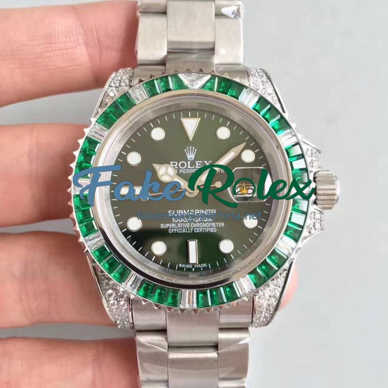 Replica Rolex Submariner Date 116610LV BP Stainless Steel & Diamonds Green Dial Swiss 2836-2