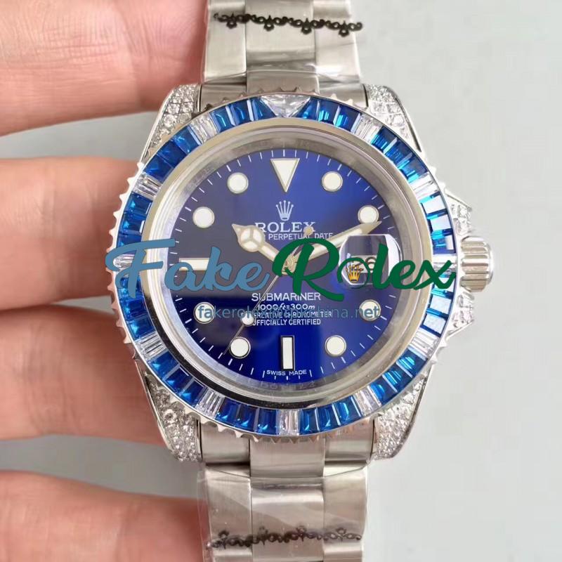 Replica Rolex Submariner Date 116619LB BP Stainless Steel & Diamonds Blue Dial Swiss 2836-2