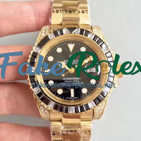 Replica Rolex Submariner Date 116618LN BP Yellow Gold & Diamonds Black Dial Swiss 2836-2