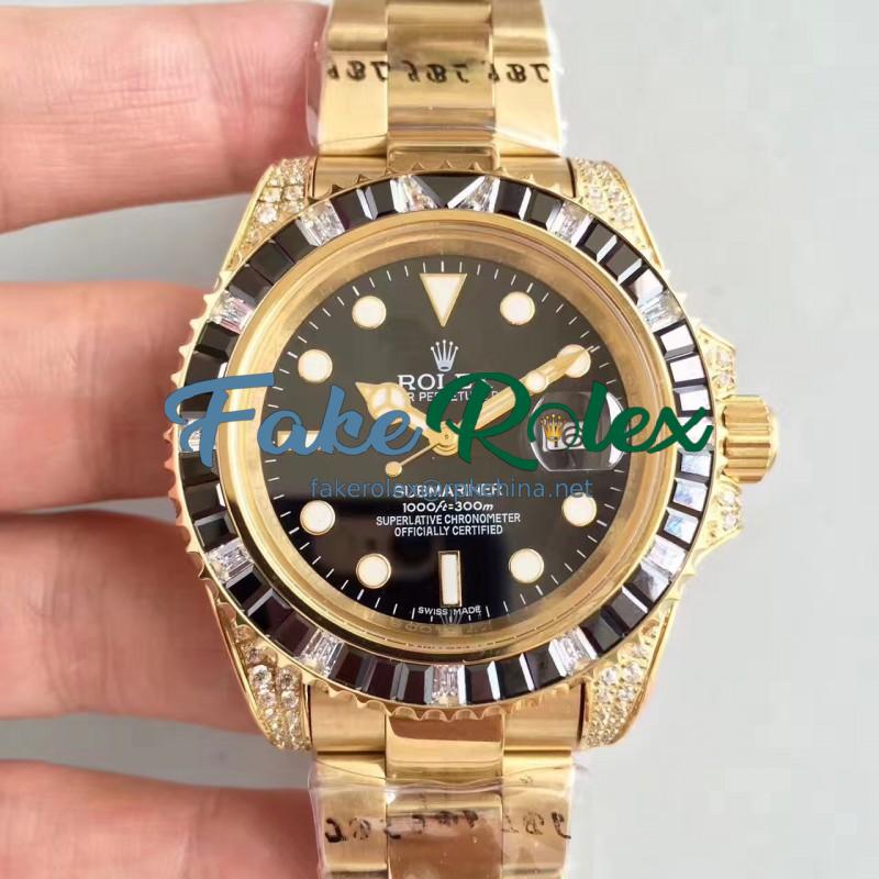 Replica Rolex Submariner Date 116618LN BP Yellow Gold & Diamonds Black Dial Swiss 2836-2