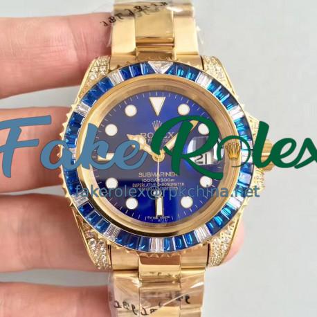 Replica Rolex Submariner Date 116618LB BP Yellow Gold & Diamonds Blue Dial Swiss 2836-2