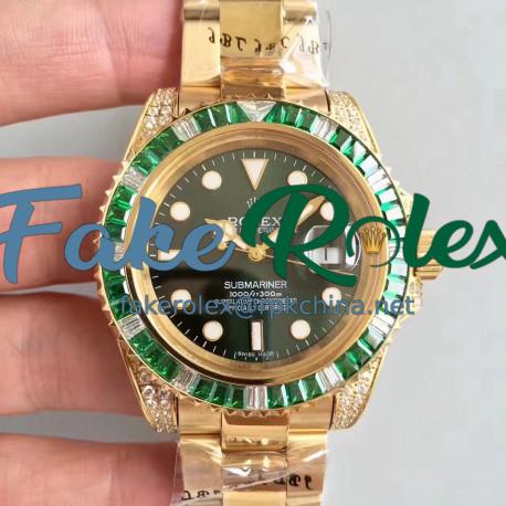 Replica Rolex Submariner Date 116618LV BP Yellow Gold & Diamonds Green Dial Swiss 2836-2