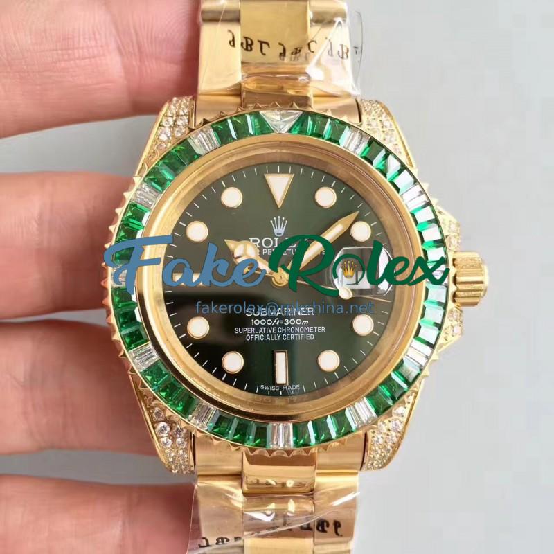 Replica Rolex Submariner Date 116618LV BP Yellow Gold & Diamonds Green Dial Swiss 2836-2