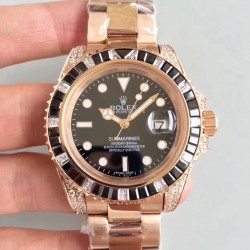 Replica Rolex Submariner Date 116618LN BP Rose Gold & Diamonds Black Dial Swiss 2836-2