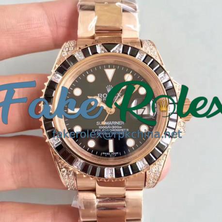 Replica Rolex Submariner Date 116618LN BP Rose Gold & Diamonds Black Dial Swiss 2836-2