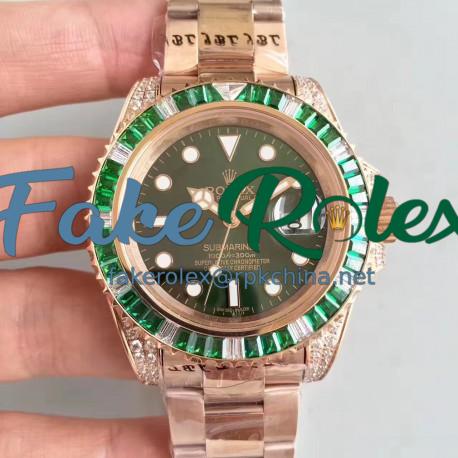 Replica Rolex Submariner Date 116618LV BP Rose Gold & Diamonds Green Dial Swiss 2836-2