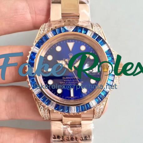 Replica Rolex Submariner Date 116618LB BP Rose Gold & Diamonds Blue Dial Swiss 2836-2