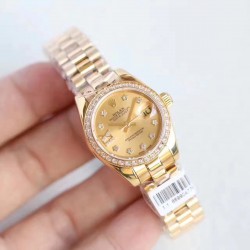 Replica Rolex Lady Datejust 28 279135RBR 28MM N Rose Gold & Diamonds Champagne Dial Swiss 2671