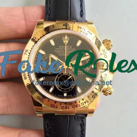 Replica Rolex Daytona Cosmograph 116518 JH Yellow Gold Black Dial Swiss 4130 Run 6@SEC