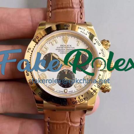 Replica Rolex Daytona Cosmograph 116518 JH Yellow Gold White Dial Swiss 4130 Run 6@SEC